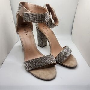 Call It Spring Women Size 7 Rhinestone Strap Heels Vegan Leather Formal Cocktail